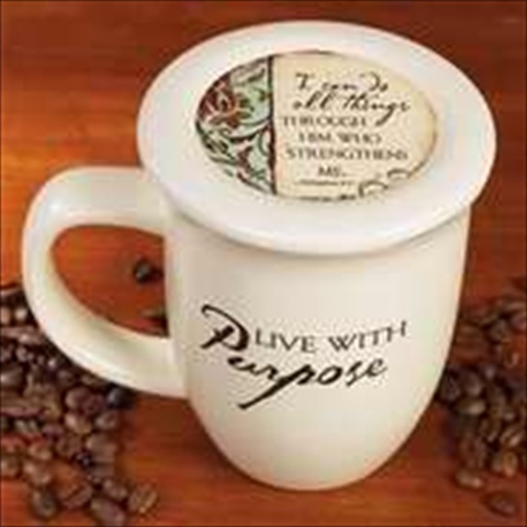 Picture of Abbey Press 404662 Mug Grace Outpoured Purpose White Black Interior With Coaster Lid