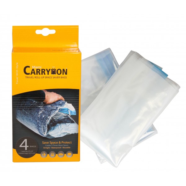 Miami CarryOn Roll-Up Space Saving Bags - No Vacuum Needed (4 Bags)