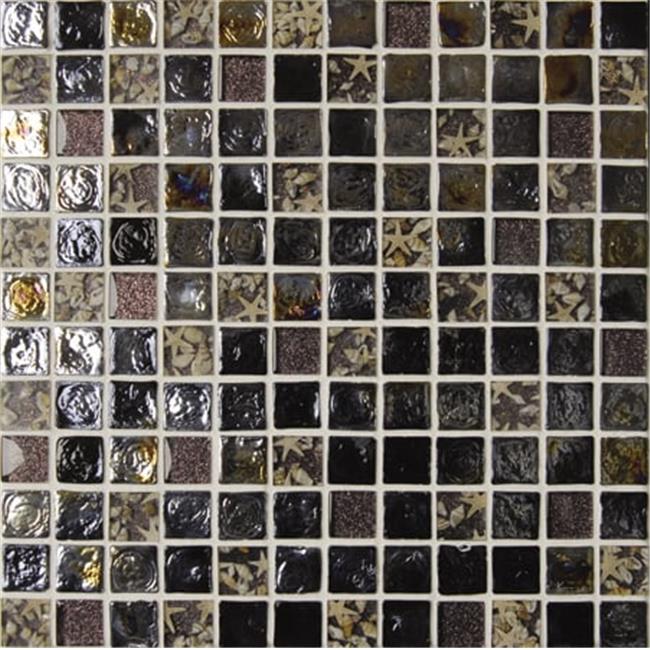 Intrend Tile 1 x 1 Nightlight Wave Glass Square Dark Blue Mixed With Sea Shel...