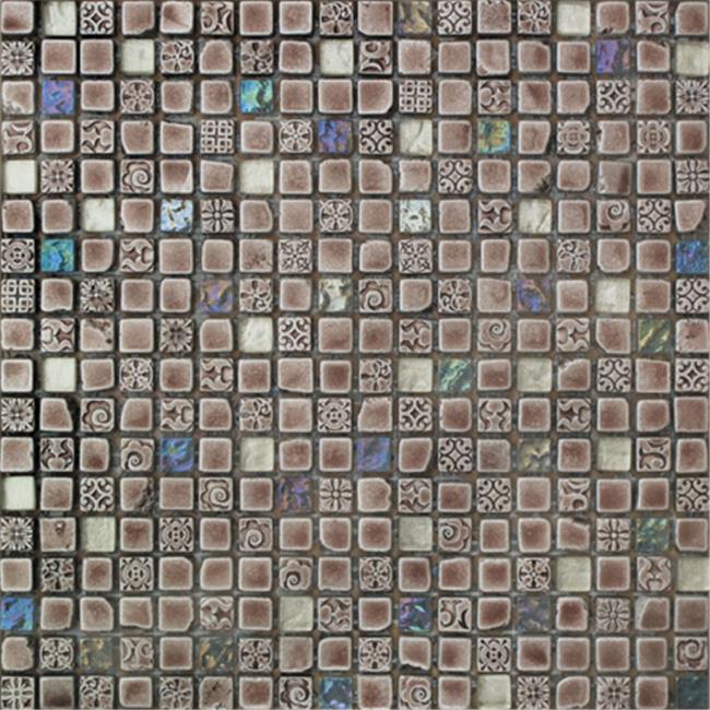 Intrend Tile .62 x .62 Hand Color Stone And Glass Square Brown- Tan With Blue...