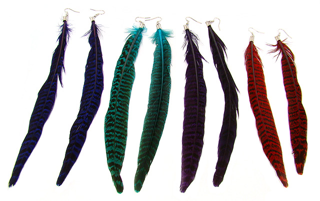 E3615 Long Jewel Feather Earrings