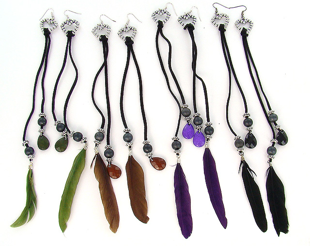 E3639 Feather Rhinestone Rockstar Earrings