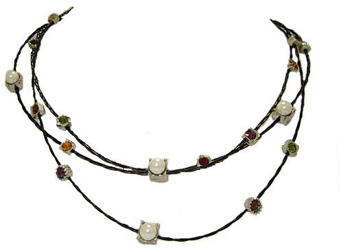 Three Strand MX Necklace accent in Cz and Cabs