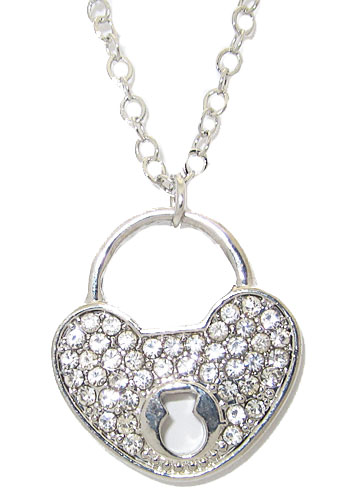 Pave Crystal Heart & Key Hole Necklace