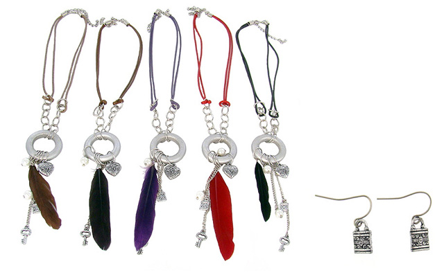 Picture of Designer Jewelry S3623S Feather N Charm Necklace and Earring Sets