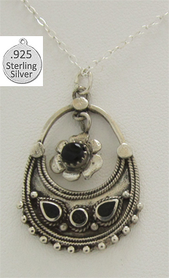 Picture of Designer Jewelry NE7739BO Genuine Black Onyx &amp; Silver Pendant with Chain