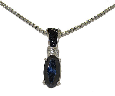 Black Crystal Pendant on 18 inches Silver Chain