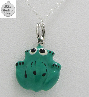 Picture of Designer Jewelry NC143 Sterling Silver Green Frog Pendant &amp; Chain