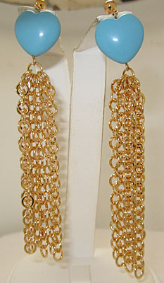 Gold & Turquoise Heart Tassel Earrings 3