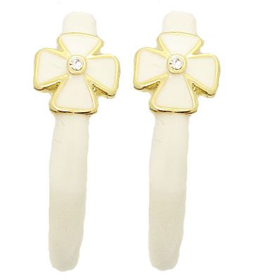 White MX Wholesale Enamel Hoop Earrings with Crystal