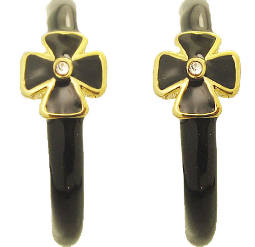 Black MX Wholesale Enamel Hoop Earrings with Crystal