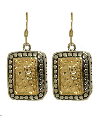 Two toned antiqued silver and gold earrings on fish hook post