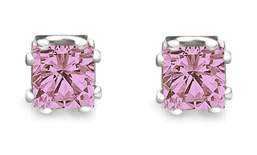 Pink CZ princess cut stud earrings 8 prong setting heavy rodium overlay