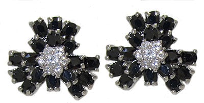 EP746J Cz Jet Black Flower Earring Special 1 inch
