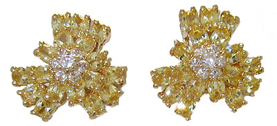 EP746Y Cz Citrine Yellow Flower Earring Special 1 inch