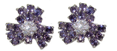EP746A Cz Flower Earring Special 1 inch Amethyst Crystal