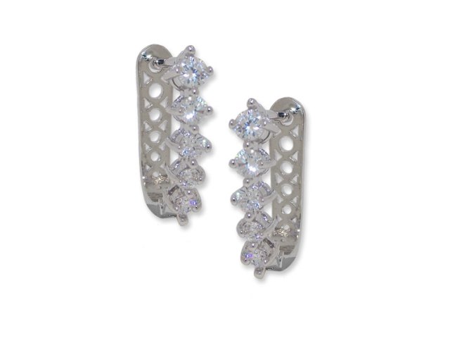 Silver & white CZ huggie style earrings
