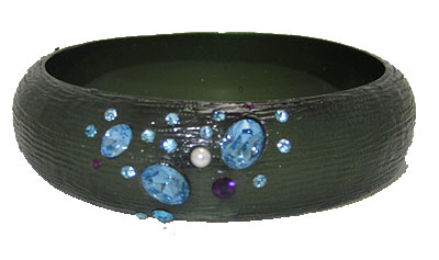 Emerald Green Resin Bangle Bracelets with Crystal accent