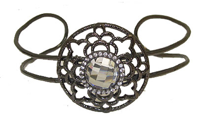 Gunmetal Cuff Wholesale Bangle Bracelet with Cz Accents
