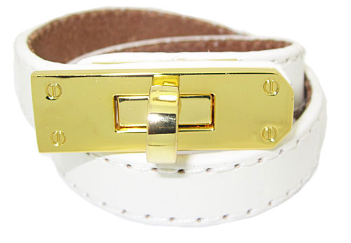 198BW White Leather Bracelet Accented in Gold wholesale jewelry