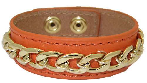 EB-0003AOG Leather Bracelet with Chain accent