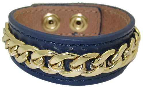 Leather Bracelet with Chain accent Blue