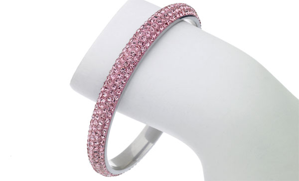 Pink 4 Row Austrian Crystal Stainless Steel Bangle
