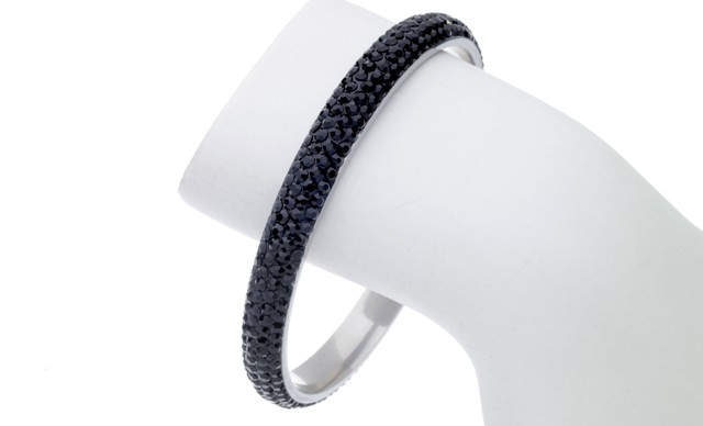 Black 4 Row Austrian Crystal Stainless Steel Bangle