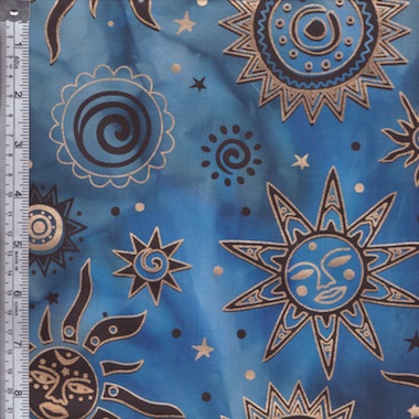Picture of Textile Creations OY-156 Odyssey Fabric- Sun Black Gold On Blue- Black- 15 yd.
