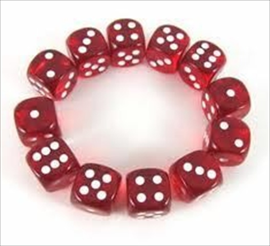 Picture of Chessex Manufacturing 23604 16 mm Red With White Translucent D6 Dice Set Of 12
