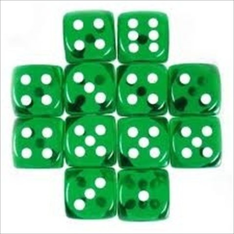Picture of Chessex Manufacturing 23605 16 mm Green With White Translucent D6 Dice Set Of 12