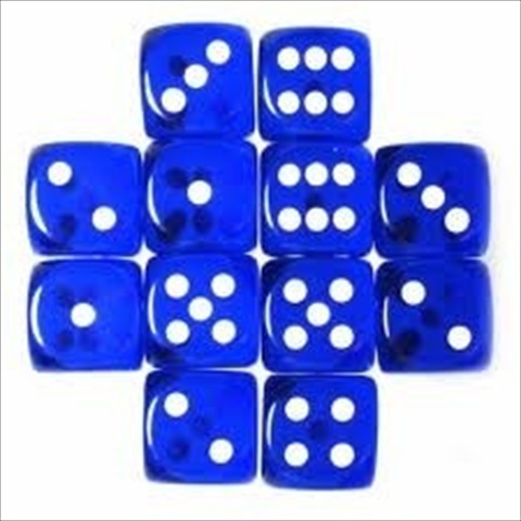 Picture of Chessex Manufacturing 23606 16 mm Blue With White Translucent D6 Dice Set Of 12
