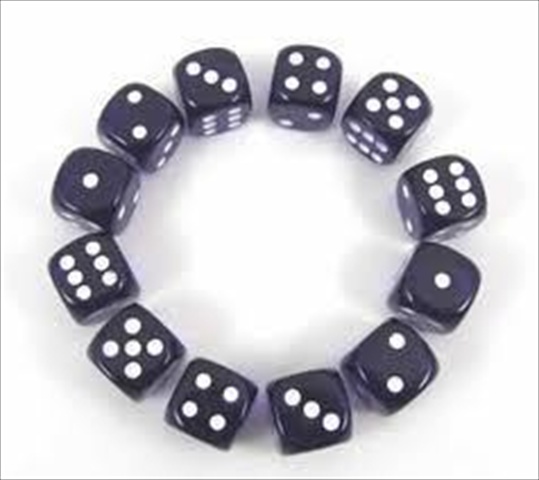 Picture of Chessex Manufacturing 23607 16 mm Purple With White Translucent D6 Dice Set Of 12