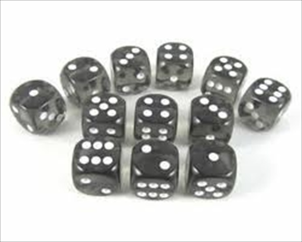 Picture of Chessex Manufacturing 23608 16 mm Smoke With White Translucent D6 Dice Set Of 12