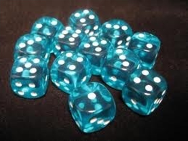Picture of Chessex Manufacturing 23615 16 mm Teal With White Translucent D6 Dice Set Of 12