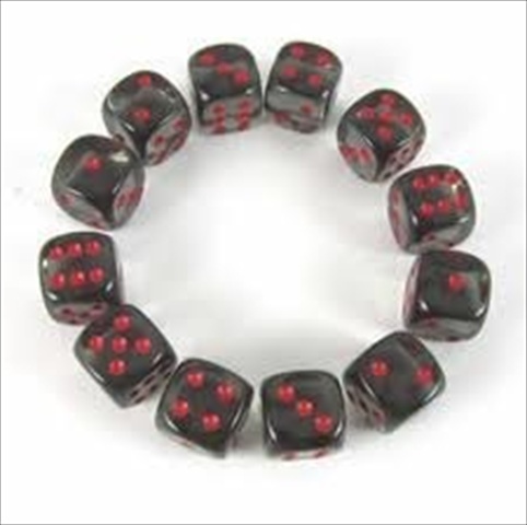 Picture of Chessex Manufacturing 23618 16 mm Smoke With Red Translucent D6 Dice Set Of 12