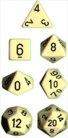 Picture of Chessex Manufacturing 25400 Opaque Ivory With Black Polyhedral Dice Set Of 7