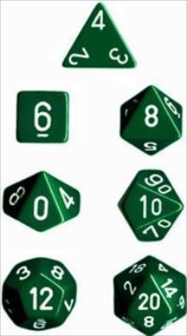 Picture of Chessex Manufacturing 25405 Opaque Green With White Polyhedral Dice Set Of 7