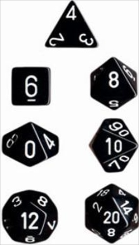 Picture of Chessex Manufacturing 25408 Opaque Black With White Polyhedral Dice Set Of 7