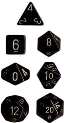 Picture of Chessex Manufacturing 25428 Opaque Black With Gold Polyhedral Dice Set Of 7