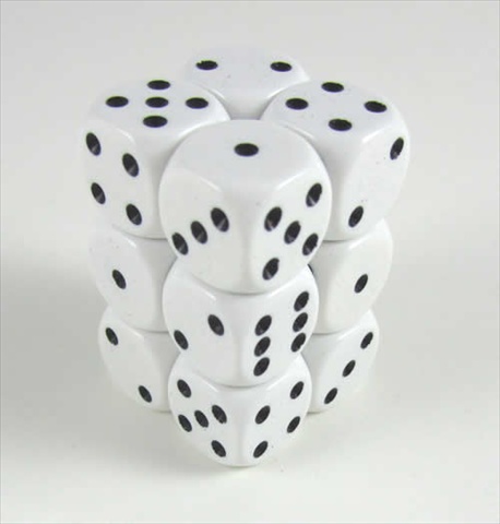 Picture of Chessex Manufacturing 25601 Opaque White With Black - 16 mm Six Sided Dice Set Of 12