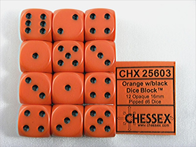 Picture of Chessex Manufacturing 25603 Opaque Orange With Black - 16 mm Six Sided Dice Set Of 12