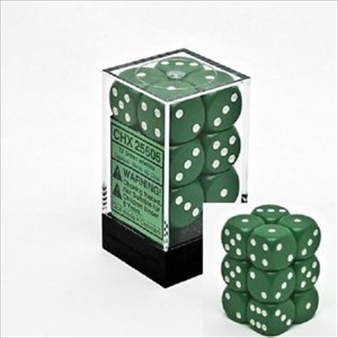 Picture of Chessex Manufacturing 25605 Opaque Green With White - 16 mm Six Sided Dice Set Of 12
