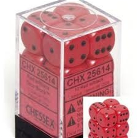 Picture of Chessex Manufacturing 25614 Opaque Red With Black - 16 mm Six Sided Dice Set Of 12