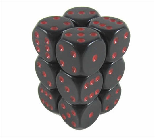 Picture of Chessex Manufacturing 25618 Opaque Black With Red - 16 mm Six Sided Dice Set Of 12