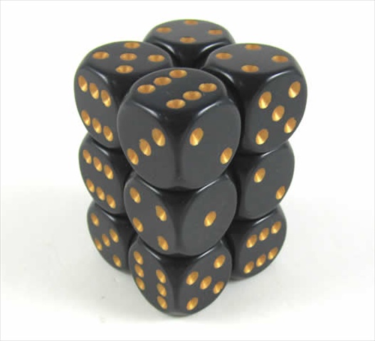 Picture of Chessex Manufacturing 25628 Opaque Black With Gold - 16 mm Six Sided Dice Set Of 12