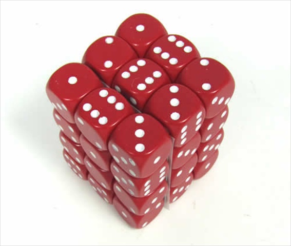 Picture of Chessex Manufacturing 25804 Opaque Red With White - 12 mm Six Sided Dice Set Of 36