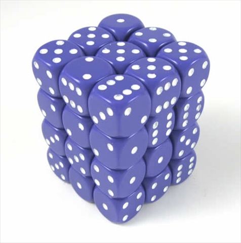 Manufacturing 25807 Opaque Purple With White  12 mm Six Sided Dice Set Of 36