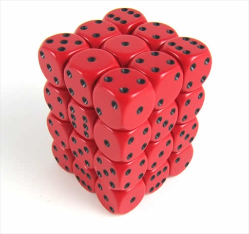 Manufacturing 25814 Opaque Red With Black - 12 mm Six Sided Dice Set Of 36