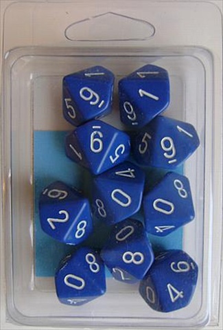 Picture of Chessex Manufacturing 26206 Opaque Blue With White - Ten Sided Die D10 Set Of 10